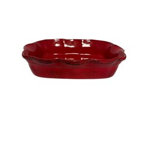 De Silva Italy Red Ceramic Scalloped Baking Dish Rectangular Terracotta 10x7.25‎